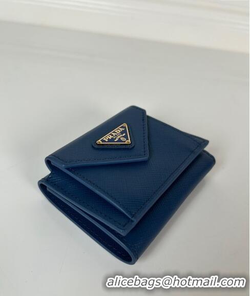 Famous Brand Prada Mini Saffiano Leather Wallet 1MH021 Blue/Tiangle 2024