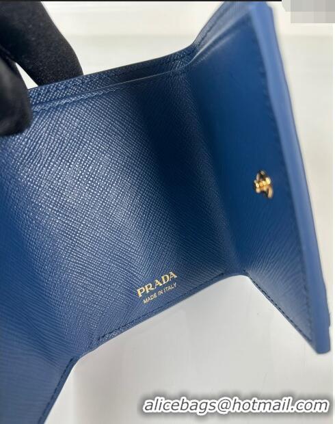 Famous Brand Prada Mini Saffiano Leather Wallet 1MH021 Blue/Tiangle 2024