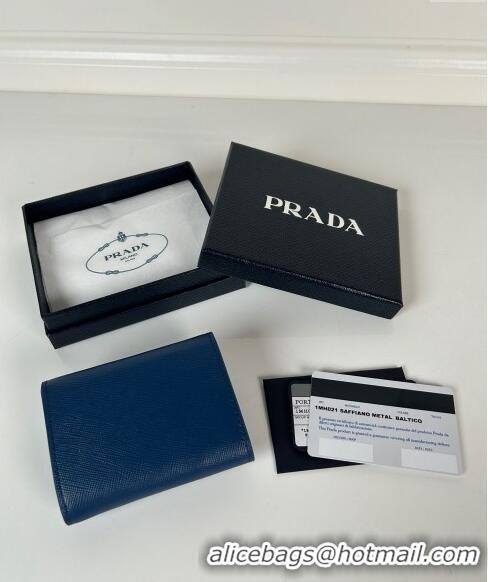 Famous Brand Prada Mini Saffiano Leather Wallet 1MH021 Blue/Tiangle 2024