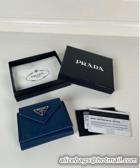 Famous Brand Prada Mini Saffiano Leather Wallet 1MH021 Blue/Tiangle 2024