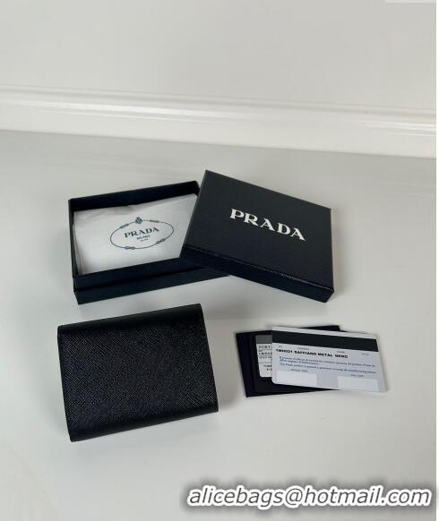 Pretty Style Prada Mini Saffiano Leather Wallet 1MH021 Black/Silver 2024