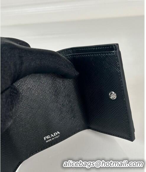 Pretty Style Prada Mini Saffiano Leather Wallet 1MH021 Black/Silver 2024