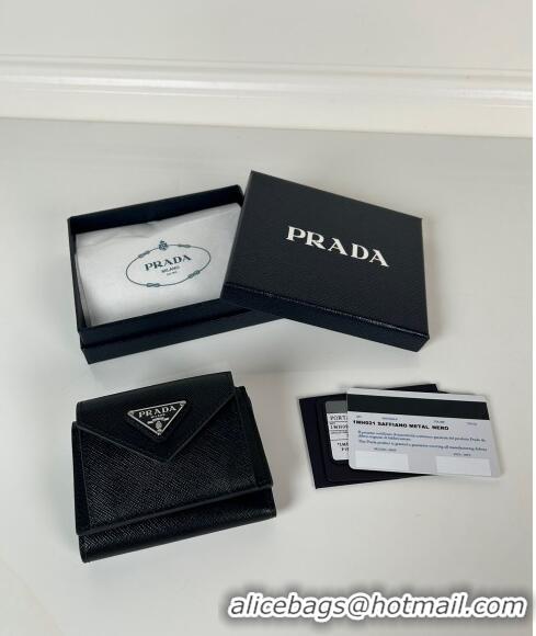 Pretty Style Prada Mini Saffiano Leather Wallet 1MH021 Black/Silver 2024