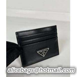 Buy Fashionable Prada Leather Card Holder Wallet 1MC025 Black Silver Triangle 2024