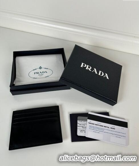 Buy Fashionable Prada Leather Card Holder Wallet 1MC025 Black Silver Triangle 2024