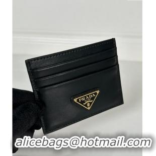 Good Taste Prada Black Leather Card Holder Wallet 1MC025 Gold Triangle 2024