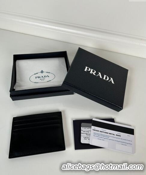 Good Taste Prada Black Leather Card Holder Wallet 1MC025 Gold Triangle 2024