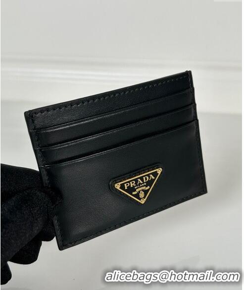 Good Taste Prada Black Leather Card Holder Wallet 1MC025 Gold Triangle 2024