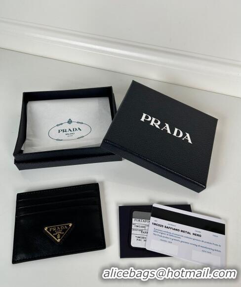 Good Taste Prada Black Leather Card Holder Wallet 1MC025 Gold Triangle 2024