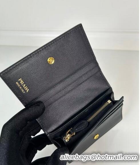 Trendy Design Prada Small Leather Wallet 1MV021 Black 2024