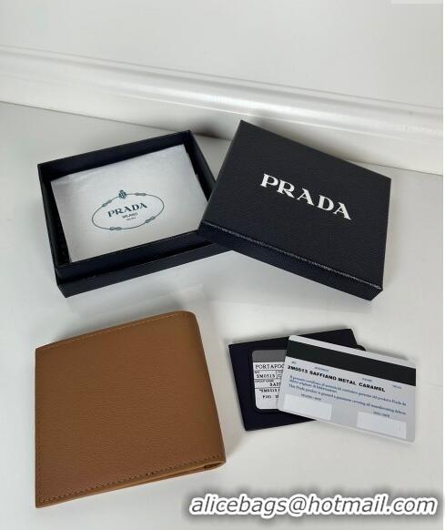 Luxury Discount Prada Leather Wallet 2MO513 Brown 2024