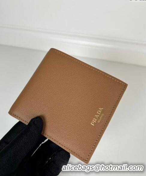 Luxury Discount Prada Leather Wallet 2MO513 Brown 2024