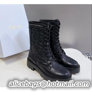 Pretty Style Dior D-Unit Ankle Boots 3.5cm in Quilted Cannage Calfskin Black 814028