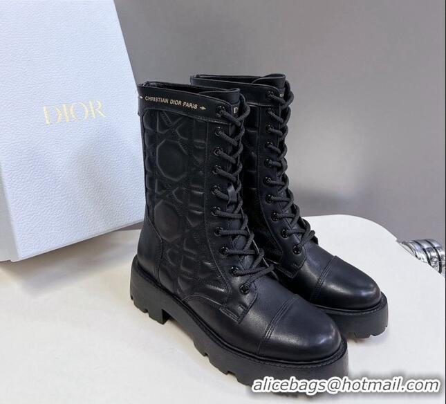 Pretty Style Dior D-Unit Ankle Boots 3.5cm in Quilted Cannage Calfskin Black 814028