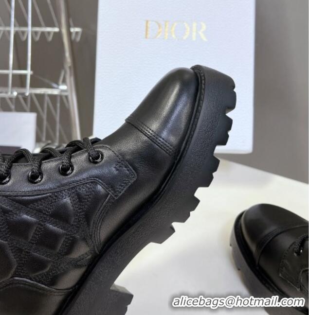 Pretty Style Dior D-Unit Ankle Boots 3.5cm in Quilted Cannage Calfskin Black 814028