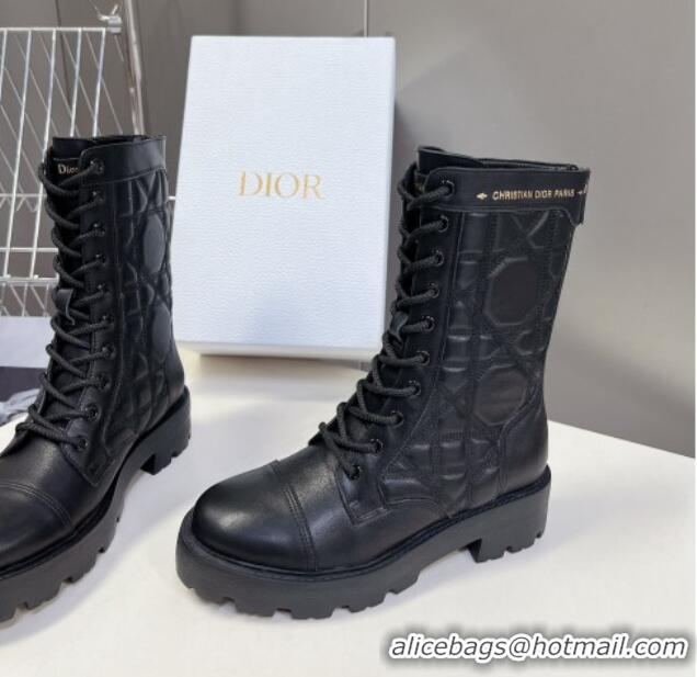 Pretty Style Dior D-Unit Ankle Boots 3.5cm in Quilted Cannage Calfskin Black 814028