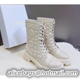 Best Product Dior D-Unit Ankle Boots 3.5cm in Quilted Cannage Calfskin White 814029