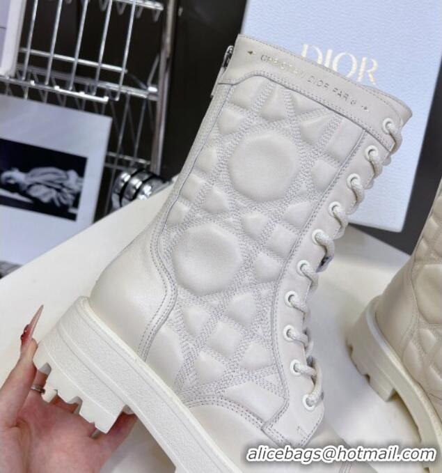 Best Product Dior D-Unit Ankle Boots 3.5cm in Quilted Cannage Calfskin White 814029