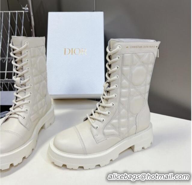 Best Product Dior D-Unit Ankle Boots 3.5cm in Quilted Cannage Calfskin White 814029