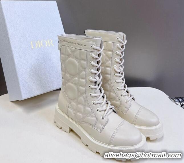 Best Product Dior D-Unit Ankle Boots 3.5cm in Quilted Cannage Calfskin White 814029