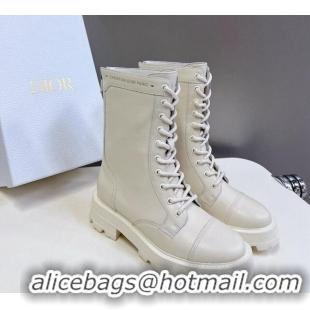 Perfect Dior D-Unit Ankle Boots 3.5cm in Calfskin Leather White 0814031