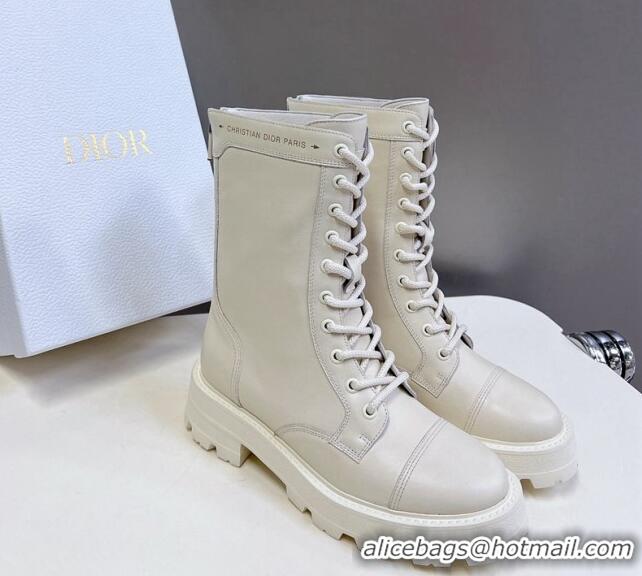 Perfect Dior D-Unit Ankle Boots 3.5cm in Calfskin Leather White 0814031