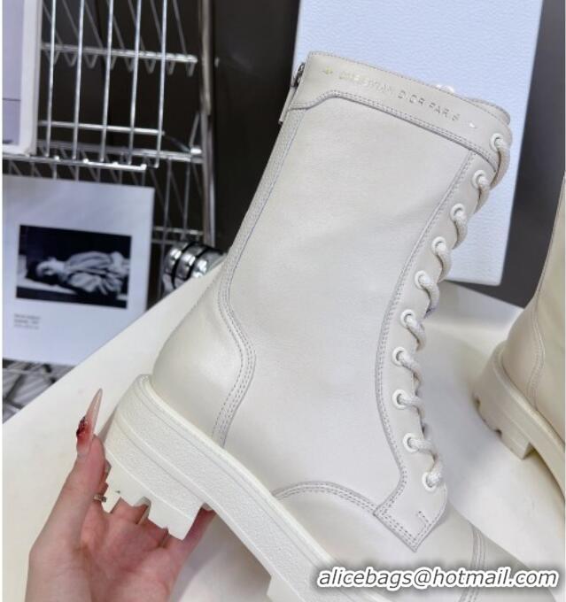 Perfect Dior D-Unit Ankle Boots 3.5cm in Calfskin Leather White 0814031