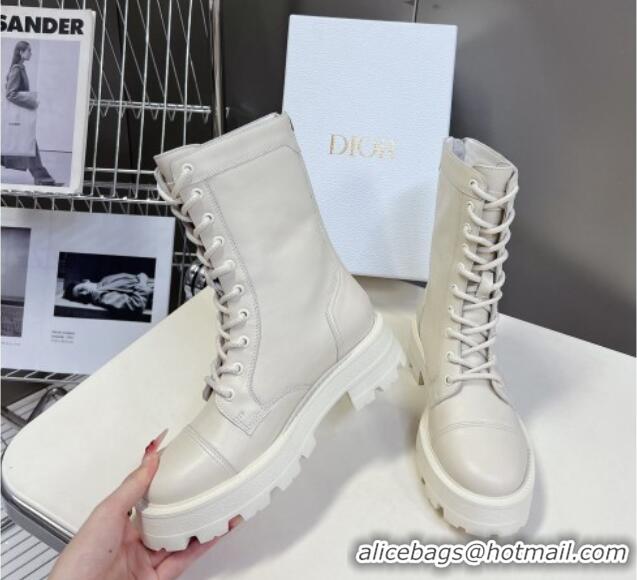 Perfect Dior D-Unit Ankle Boots 3.5cm in Calfskin Leather White 0814031