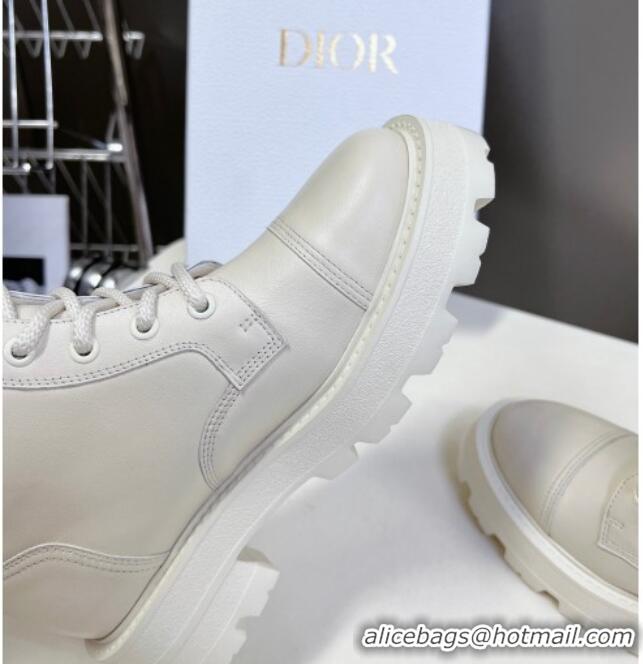 Perfect Dior D-Unit Ankle Boots 3.5cm in Calfskin Leather White 0814031