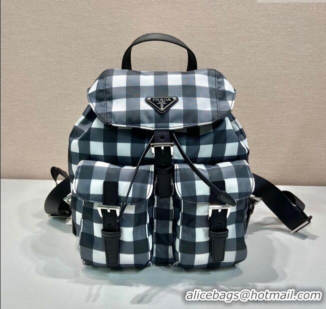 Buy Discount Prada Small Check Fabric Backpack 1BZ677 Black