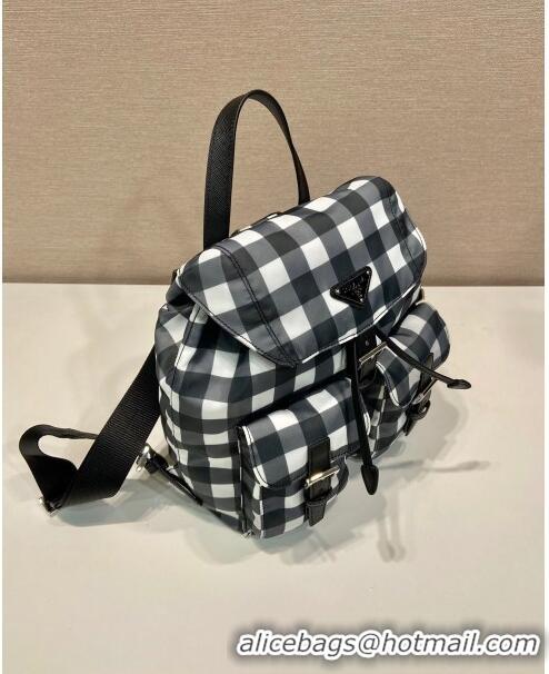 Buy Discount Prada Small Check Fabric Backpack 1BZ677 Black