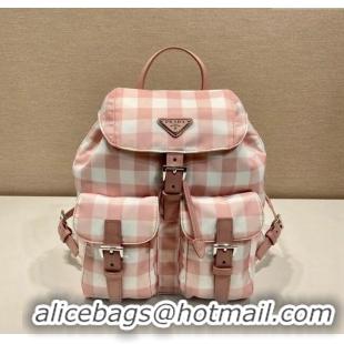 Noble Cheap Prada Small Check Fabric Backpack 1BZ677 Pink 2023