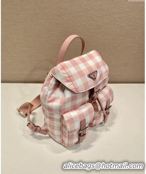 Noble Cheap Prada Small Check Fabric Backpack 1BZ677 Pink 2023