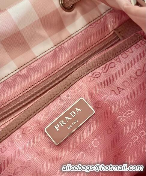 Noble Cheap Prada Small Check Fabric Backpack 1BZ677 Pink 2023