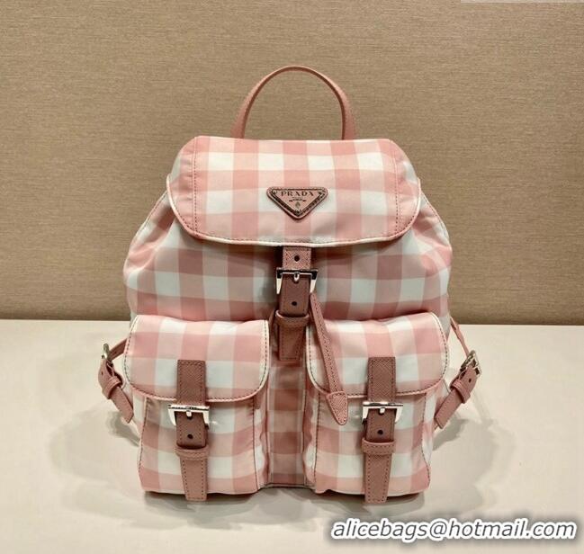 Noble Cheap Prada Small Check Fabric Backpack 1BZ677 Pink 2023