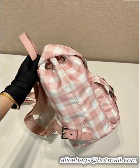 Noble Cheap Prada Small Check Fabric Backpack 1BZ677 Pink 2023