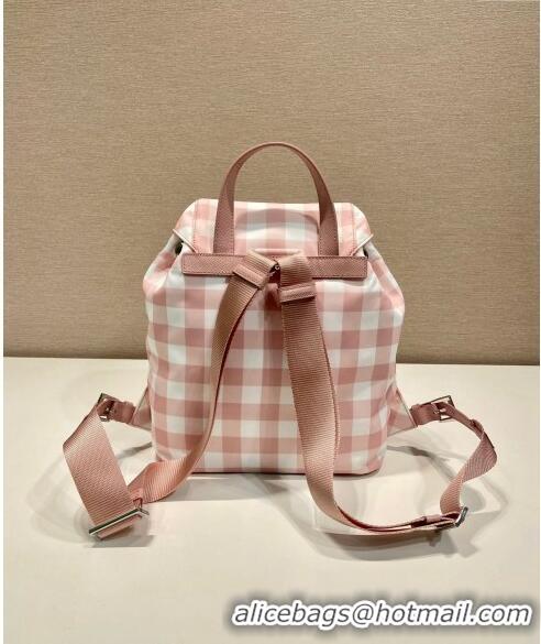 Noble Cheap Prada Small Check Fabric Backpack 1BZ677 Pink 2023