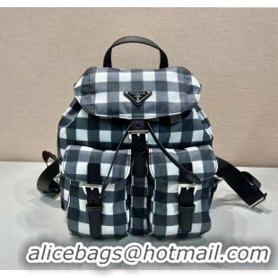 Top Quality Prada Small Check Fabric Backpack 1BZ677 Black 2023