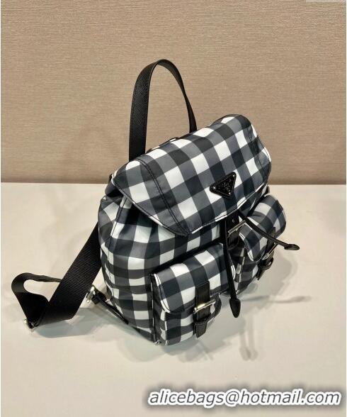 Top Quality Prada Small Check Fabric Backpack 1BZ677 Black 2023