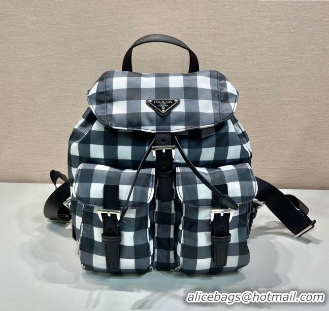 Top Quality Prada Small Check Fabric Backpack 1BZ677 Black 2023