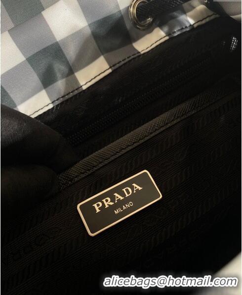 Top Quality Prada Small Check Fabric Backpack 1BZ677 Black 2023