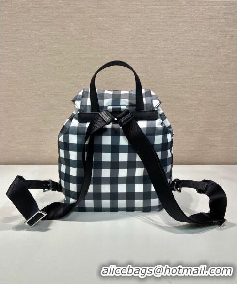 Top Quality Prada Small Check Fabric Backpack 1BZ677 Black 2023