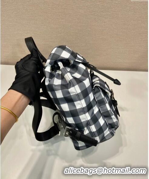 Top Quality Prada Small Check Fabric Backpack 1BZ677 Black 2023