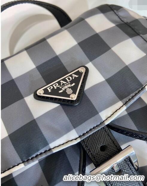 Top Quality Prada Small Check Fabric Backpack 1BZ677 Black 2023