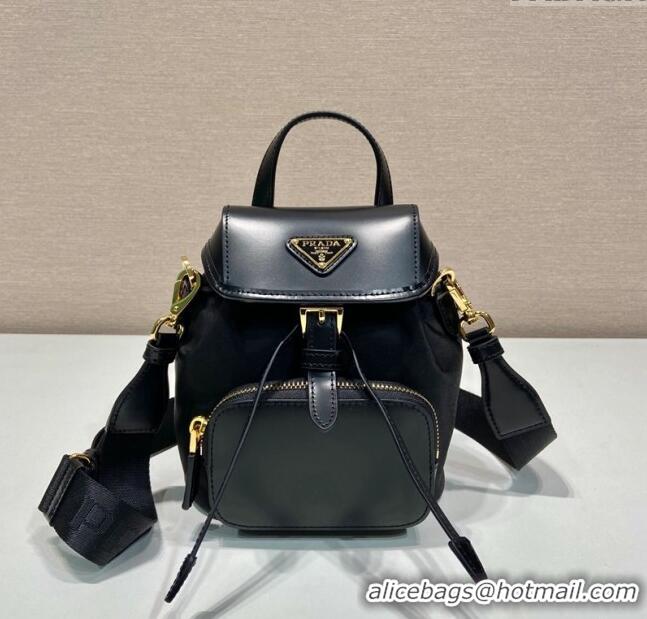 Latest Style Prada Small Re-Nylon and brushed leather backpack bag 1BZ075 Black 2023