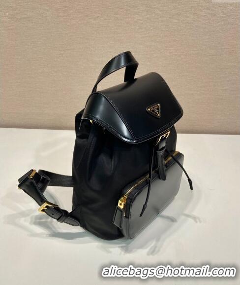 New Stylish Prada Medium Re-Nylon and brushed leather backpack bag 1BZ074 Black 2023