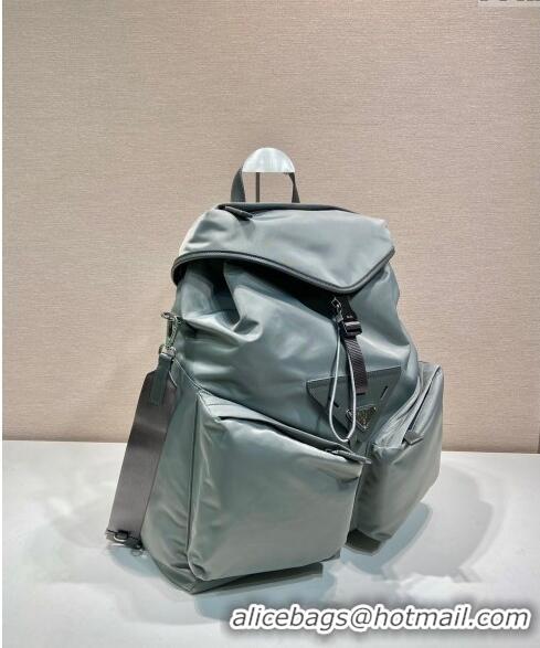 Top Quality Prada Mens Re-Nylon and leather backpack bag 2VZ108 Grey 2024