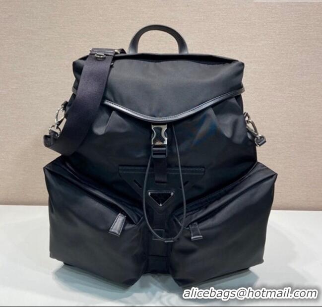 Buy Classic Prada Mens Re-Nylon and leather backpack bag 2VZ108 Black 2024