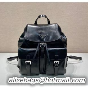 Top Grade Prada Shiny leather medium backpack bag with pouch 1BZ811 Black 2024