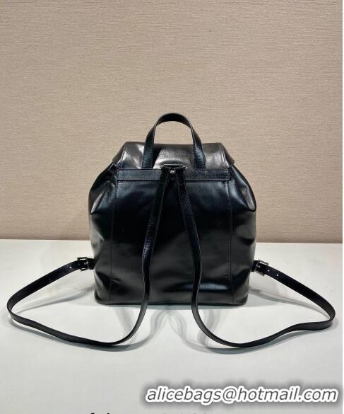 Top Grade Prada Shiny leather medium backpack bag with pouch 1BZ811 Black 2024